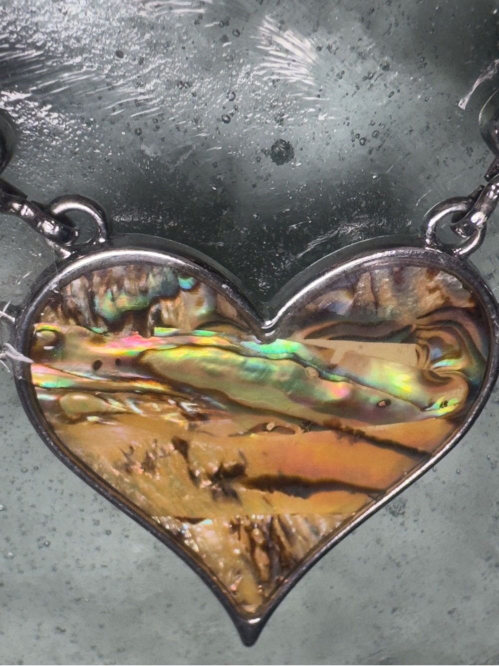 VTG Abalone Heart Pendant Necklace Iridescent Mermaidcore Ocean Hues SilverTone - Picture 6 of 8